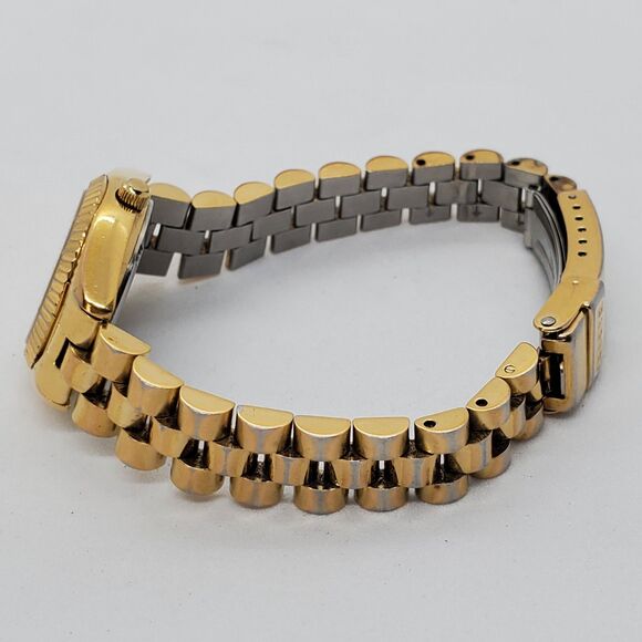 VTG GENEVE Women's Watch 25MM Gold Case Bracelet Black Dial Date 7" New Battery - Picture 8 of 12